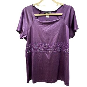 CSC Studio blouse square neck lace sequin embellishments Size large NWT